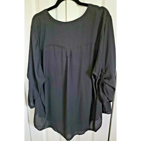 Torrid Harper 3 Black Georgette Pullover‎ 3/4 Roll Tab Sleeve 3X Black 24/26 - Picture 5 of 6